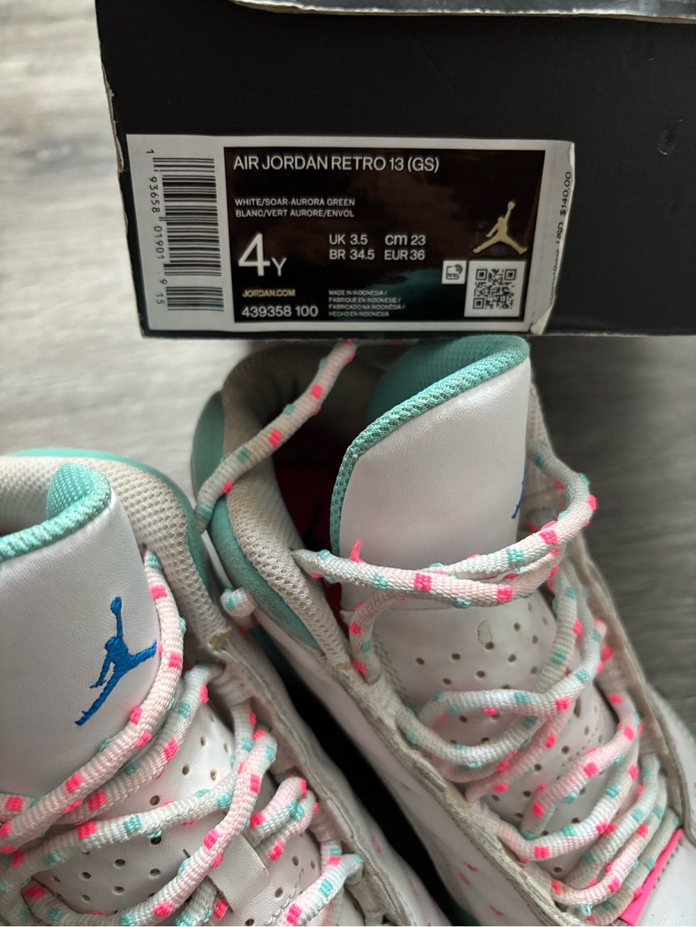 Jordan Kids Sneakers - White with Teal & Pink Accents